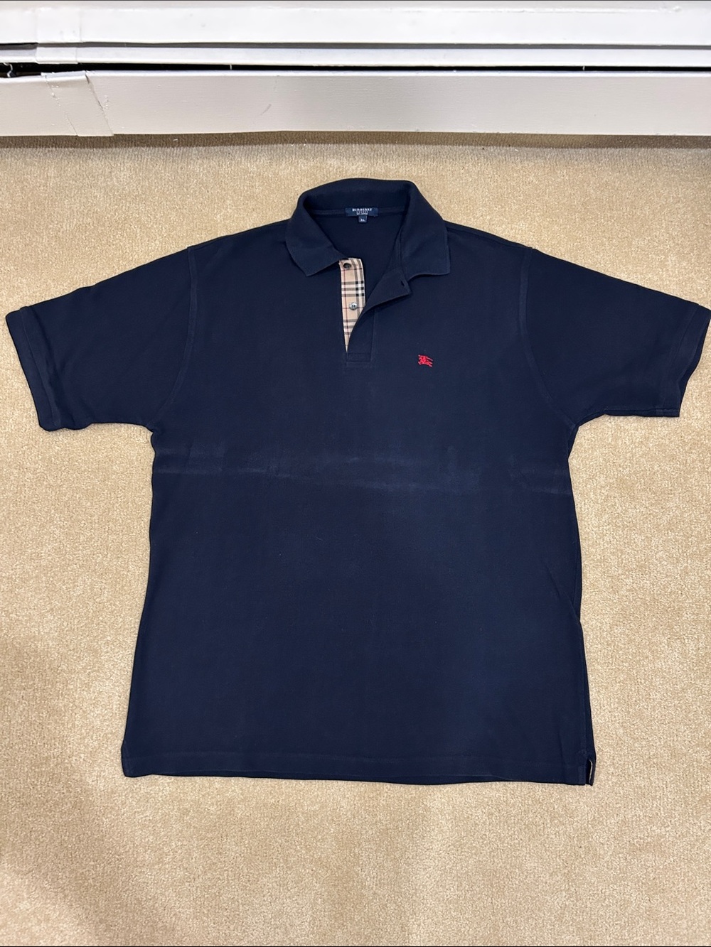 Black Burberry Polo Shirt with Plaid Placket